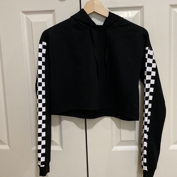 Like New Lightweight cropped With Checkered L/S Hoodie Juniors Size S - Picture 3 of 3